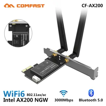 

Dual Band 2.4G/5G 3000Mbps Wireless Network Card PCIE Wifi Adapter For Desktop PC With Intel WiFi 6 AX200 Bluetooth 5.0 802.11AX