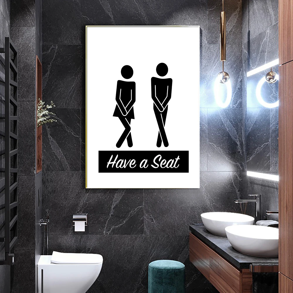 

Забавная цитата на унитаз, плакат, символ ванной комнаты, настенное искусство, черно-белый цвет, со знаком сиденья, минималистское оформление ванной комнаты