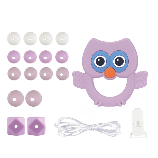 Clips DIY Accesories Set Owl Teether Silicone Bead BPA Free Handmade Teething Toys Holder Chain for Baby Chew