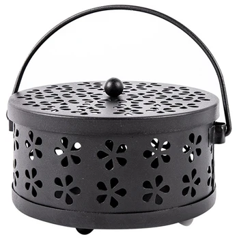 

Nordic Retro Metal Hollow Floral Mosquito Coil Holder Garden Burner Mosquito Repellent Box(Black)