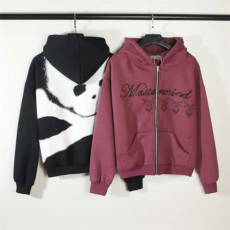 

Big Sign Hoodie Men Women High Quality Skull Print Pullovers Zipper Plush Fabric Sweatshirts Cooperation Clothing