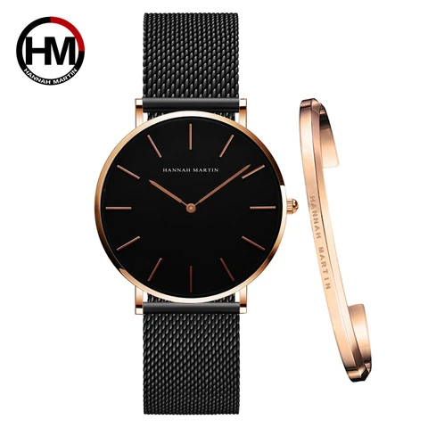 white Dial Watch Japan Quartz Simple Design Waterproof Rose Gold Stainless Steel Mesh Band Lady Watches for Women