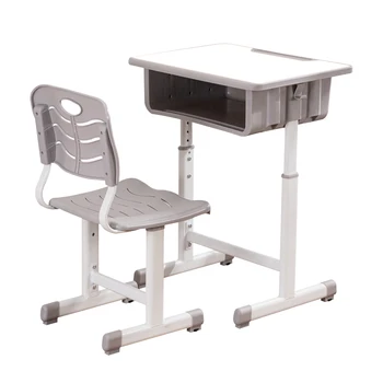 

Adjustable Children Desk and Chairs Set Density Board & Plastic White Student Desk Set with Pencil Slot For School Supplies
