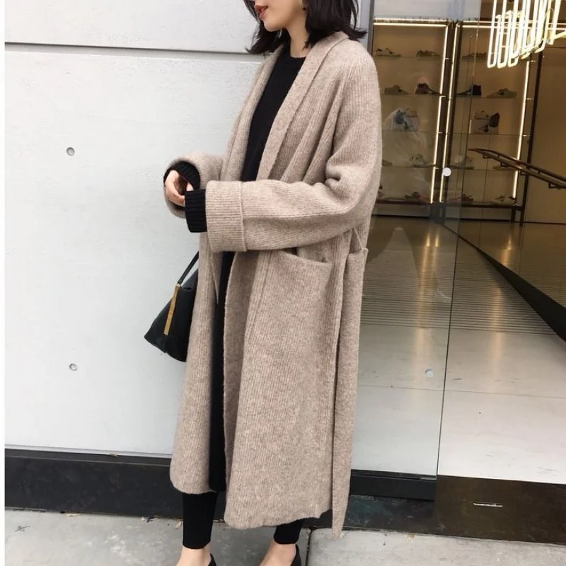 Winter Long Cardigan Knitted Sweater Women Long Sleeve Female Jumper Cardigan Casual Streetwear Open Sweater With Belt
