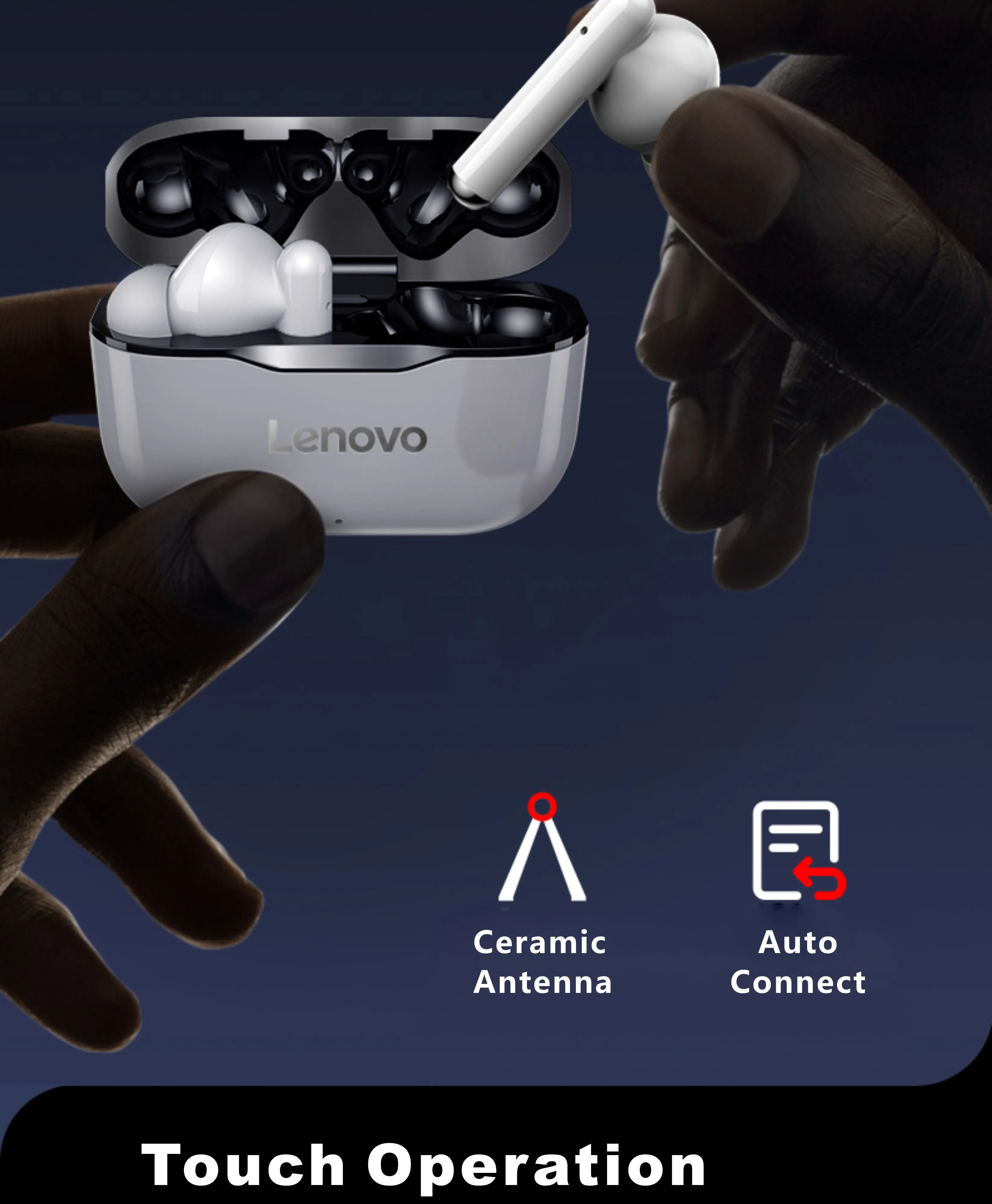 Lenovo LP1 TWS Wireless Bluetooth 5.0 Earphones Earbuds Noise Cancellation With Microphone Touch Control Auto Connect Headset