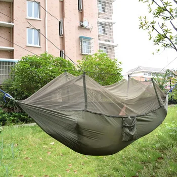 

Person Portable Outdoor Camping Hammock with Mosquito Net High Strength Parachute Fabric Hanging Bed Hunting Sleeping Swing