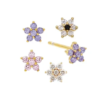 

LOZRUNVE Desbloqueio 925 Sterling Silver Dainty Rainbow Zirconia CZ Mini Flower Stud Earring