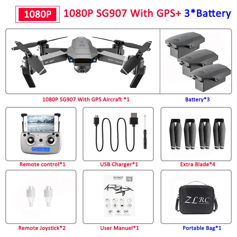 SG907 1080P 3B BAG SG907 gps Дрон с камерой 4K 5G Wifi RC Квадрокоптер оптический поток складной мини Дрон 1080P HD камера Дрон VS E520S E58 XS812 - Цвет: SG907 1080P 3B BAG