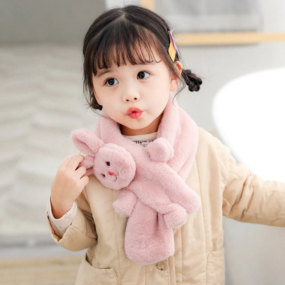 Winter Cute Children Rabbit Scarf Boy Girls Warm Lovely Scarves Baby Imitation Fur Dog Collar Scarf Neck Warmers Christmas Gift - Цвет: 3