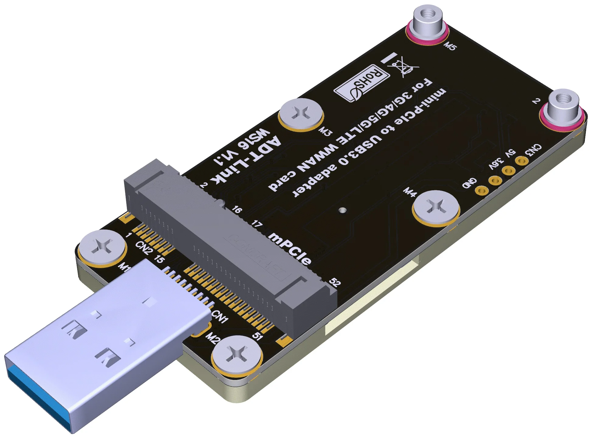 Usb 3.0 para Mini-pcie Mpcie 5g 4g 3g Lte Módulo Adaptador sem Fio Conversor Cartão Mini Pci-e 3.5v 3a com Padrão Duplo Sim Slot Cabos de computador e conectores - Imagem 5