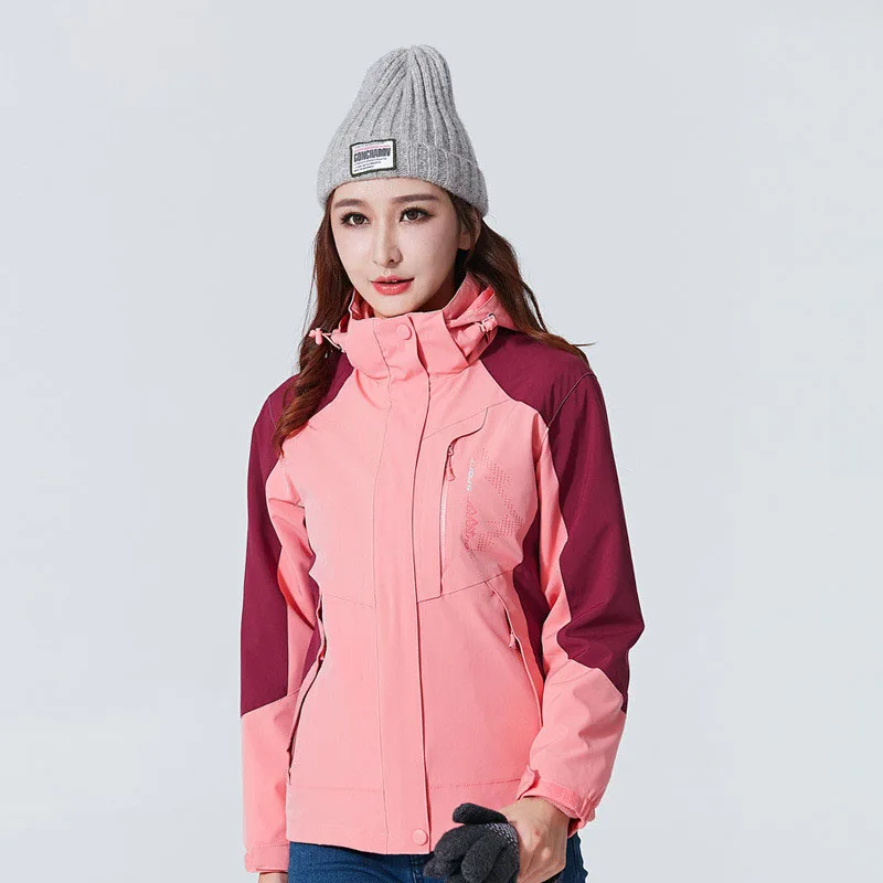 women pink Двухсекционная Северная зимняя куртка для мужчин, парный лыжный костюм для горного туризма, ветронепроницаемые теплые женские пальто для холодной погоды, одежда более размера 5XL - Цвет: women pink