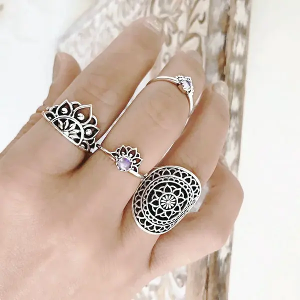 4 rings set Лидер продаж, женское кольцо с океанской звездой и луной, 13 шт. в наборе, ювелирные изделия, Ретро стиль, опал, корона, циркониевые кольца, модные женские аксессуары - Цвет основного камня: 4 rings set