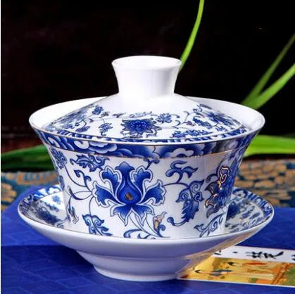 Китайский Sancai Gaiwan голубой и белый фарфоровый чайный набор кунг-фу Tureen керамическая чашка для чая здоровья чашки чая и блюдца мастер чашки - Цвет: 200ml