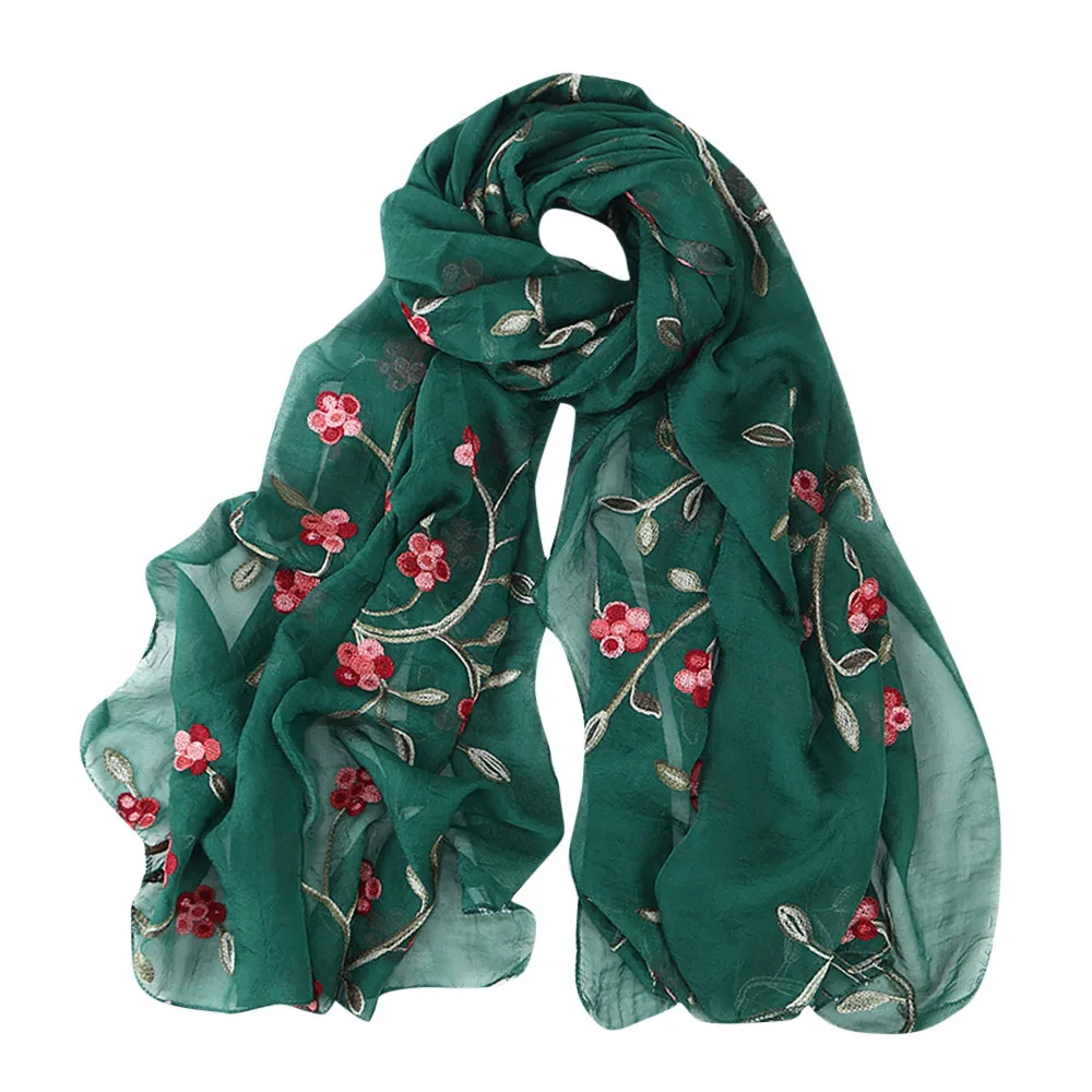 Женский шифоновый шарф с вышитым цветком в виде цветка десять милей, мусульманский шарф, Женский шифоновый плащ с капюшоном, шарф, бандана50 - Цвет: As shown