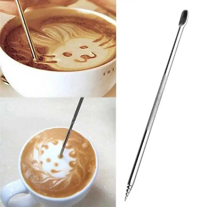 bolígrafos Art Coffee de acero inoxidable y de madera Accesorios para café con aguja de café para la tienda de té Cafetería casera Café Art Latte Bolígrafo Art Latte de café 