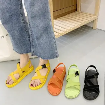 

CINESSD Chaussure Femme PU Solid Shoes Woman Gladiator Sandals Women 2020 Buckle Mmer Sandals For Women Shoes Light Ladies Shoe