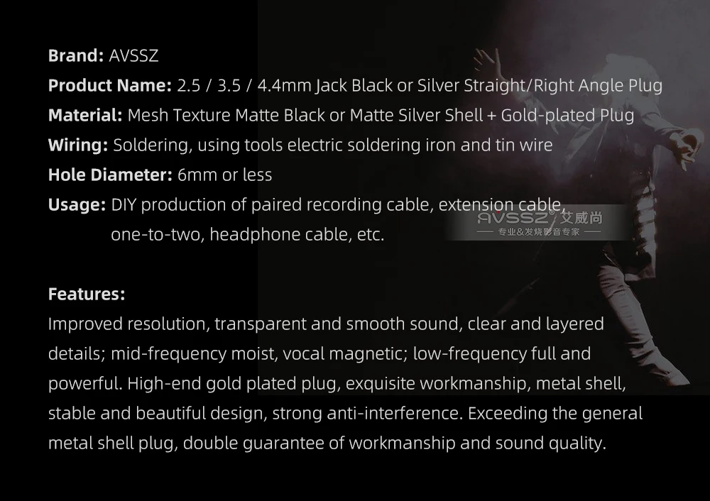 AVSSZ High-End 3.5mm Stereo Headphone Extension Cable with Gold-Plated Dual-Channel, Balanced 4.4mm Plug - 3/4/5 Poles Description Image.This Product Can Be Found With The Tag Names Headphone extension cable jack, Jack 25 mm 44 mm 3 4 5 Pole TRRS TRRRS, Jack 35 mm Stereo Mono Plug, Jack 35 mm TRS TS