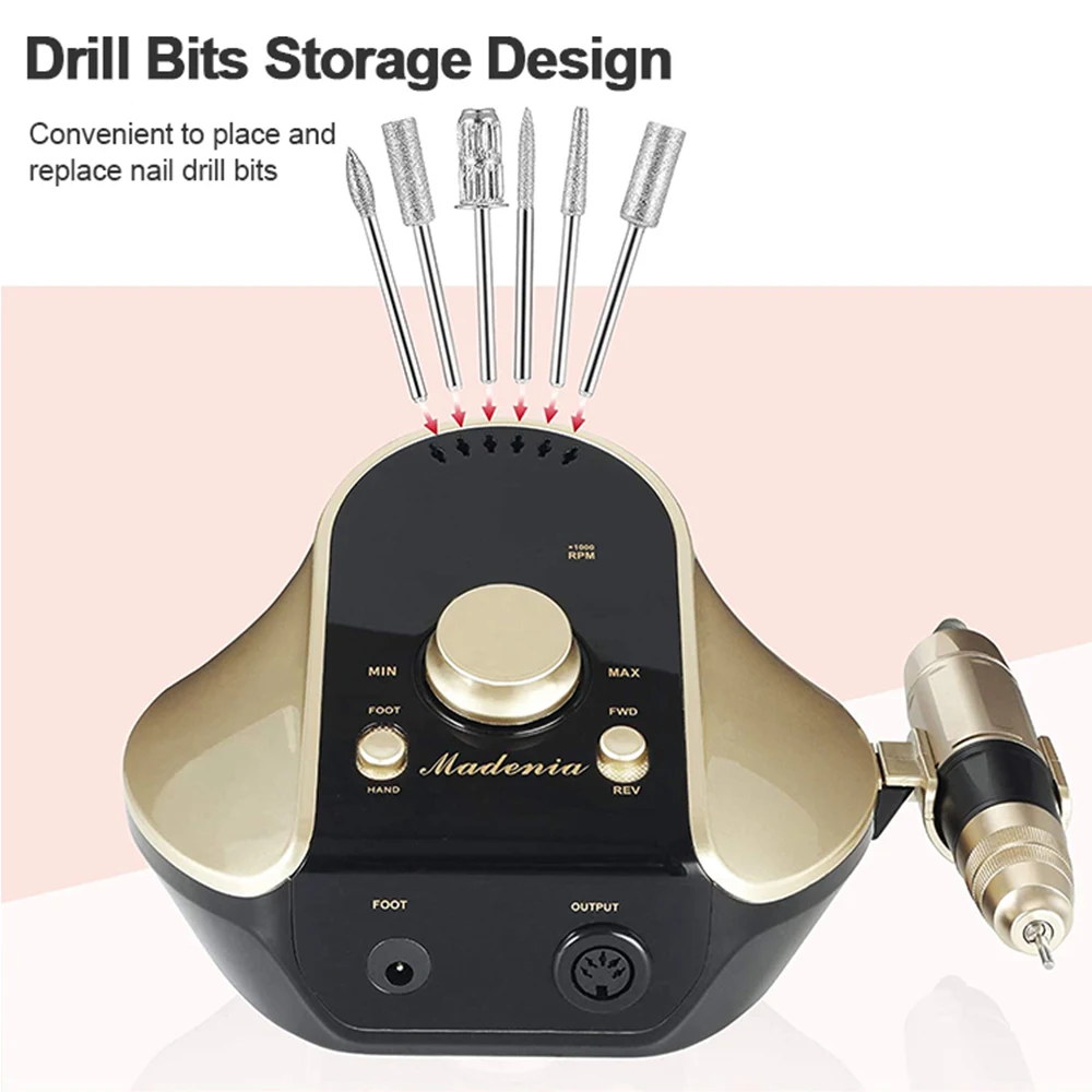 Elegant Gold Nail Drill 35000RPM 45W Professional Manicure Machine Electric Nail Art Drill File Pedicure Equipment With Cutters