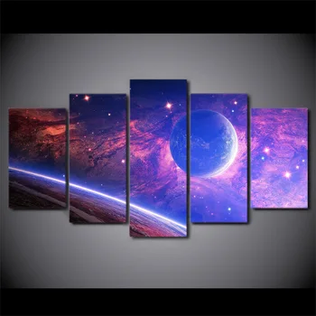 

5 Panel Canvas Art Planet Light Spots Space Painting Wall Pictures For Living Room Poster Pictures Canvas Painting