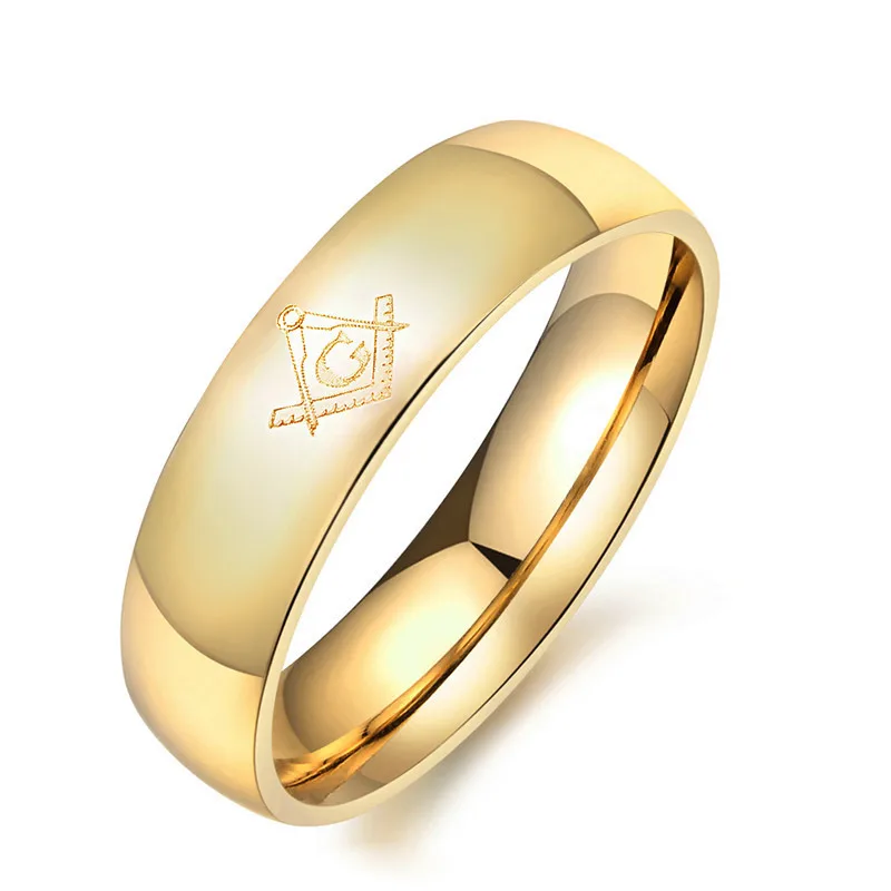 6mm Gold Горячее кольцо из нержавеющей стали мужские титановые масонские кольца модные ювелирные изделия OC106 - Цвет основного камня: 6mm Gold