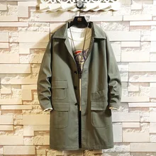 Демисезонная уличная одежда Повседневная Куртка карго пыльники мужская с капюшоном армейская ветровка хлопок черный хип хоп длинный плащ Мужская