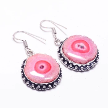 

Genuine Solar Quartz DruzySilver Overlay on Copper Earrings , Hand made Women Jewelry Gift, E5139