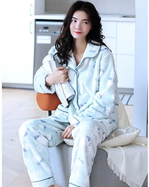 StyleJ H5834 одежда для сна утолщенная Пижама для девочек, костюм для женщин, милая Студенческая одежда для дома, фланелевая зимняя бархатная ночная рубашка с длинными рукавами кораллового цвета - Цвет: StyleJ