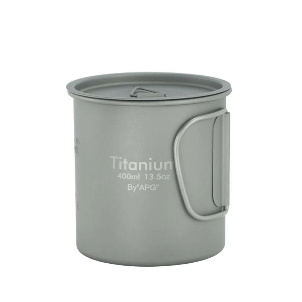 APG Ultralichte titanium picknick- en campingwatermok met opvouwbaar handvat, koffie- en theekopje met deksel_voghion.com
