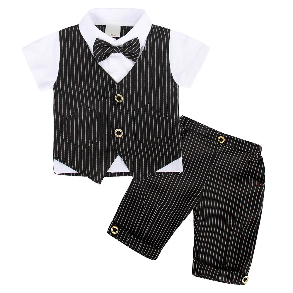 

AmzBarley Toddler Boy Clothes Sets Gentleman suit formal Birthday party outfits Striped Bow tie Vest shirt+ Shorts costume 1-4Y