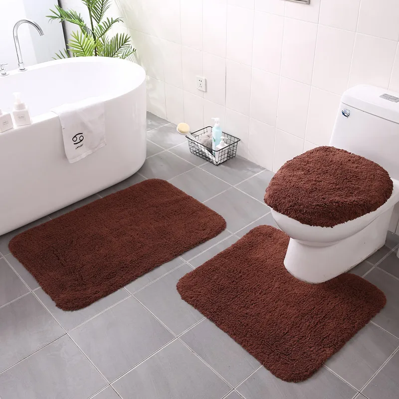 Чистый хлопок Ванная комната Ковер Флокирование Набор ковриков для ванной водопоглощение u-образный туалет качество коврика ткань крышка для унитаза