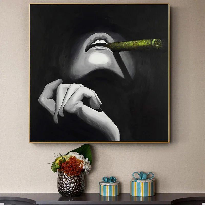 

Modern Smoking Women With Golden Cigarette Black White Posters And Prints Wall Pictures On Canvas Art Painting For Living Room