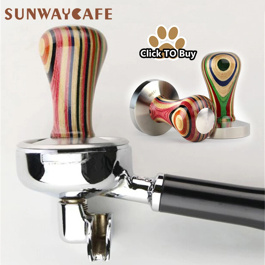 51-54-57-57-5-58mm-Coloured-Soild-Wood-Coffee-Tamper-Flat-Base-Hammer-Stainless-Steel