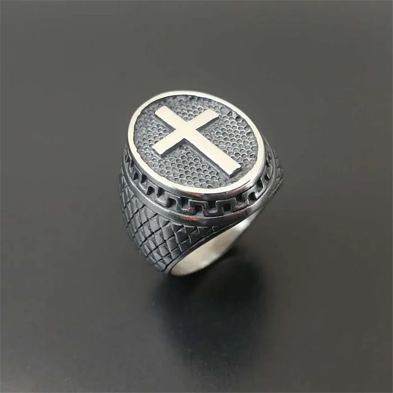

New Arrival US 7 to 15 Size Retro Ring Titanium Steel Boiled Black Old Cross Men Male Ring Jewelry R034