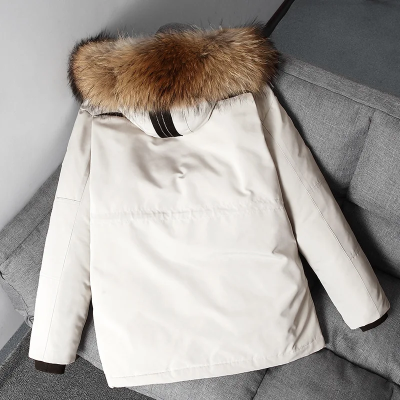 Mens Winter Down Jacket Warm Hooded White Duck Down Anorak Men Parka Mid Long Detachable Fur Collar Coat Waterproof Jacket Male
