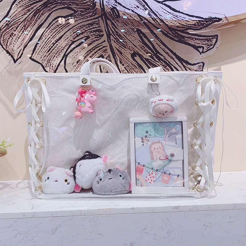 Женская сумка с лентами, сумка Kawaii, сумка на плечо, женская сумка из искусственной кожи Itabag, милая сумка JK, прозрачная сумка Kawaii