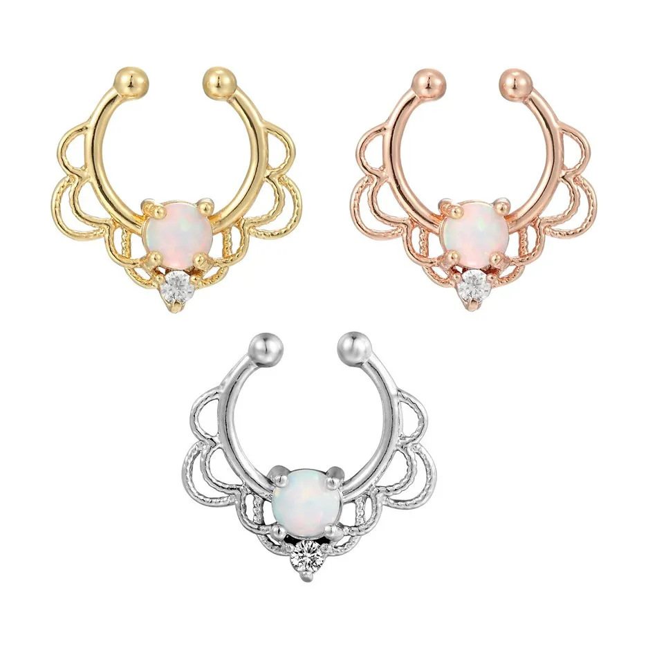 Hoop Earrings Piercing Jewelry Nose Rings Body Piercing Jewelry Body Jewelry Ear Piercing Jewelry Body Piercing Earrings Crystal Opal Stone Nose Rings Titanium Septum Clicker Real Fake Septum Piercing Ear Helix Lobe Earring Daith Hoop Body Jewelry