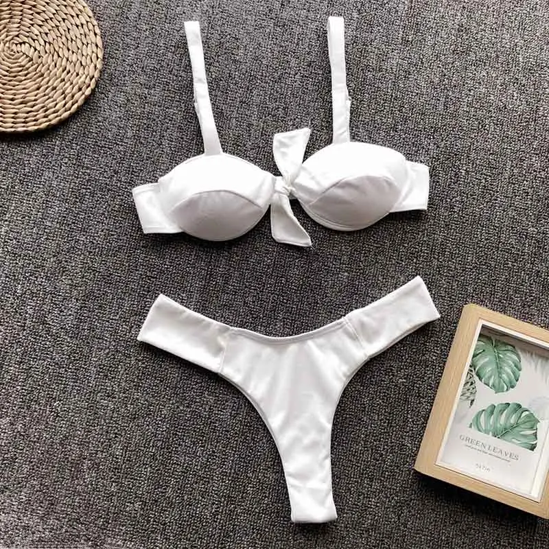 

Swimsuit Push Up Bikini Set Suede Strap Bikinis 2019 Mujer Swimwear Women Underwire Bowknot Swimsuits Woman Summer Beachwear