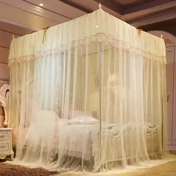 

European Style Mosquito Net Large Double Bed Gauze 4 Corner Post Mosquito Net Girls Room Decor Romantic Hanging Bed Valance