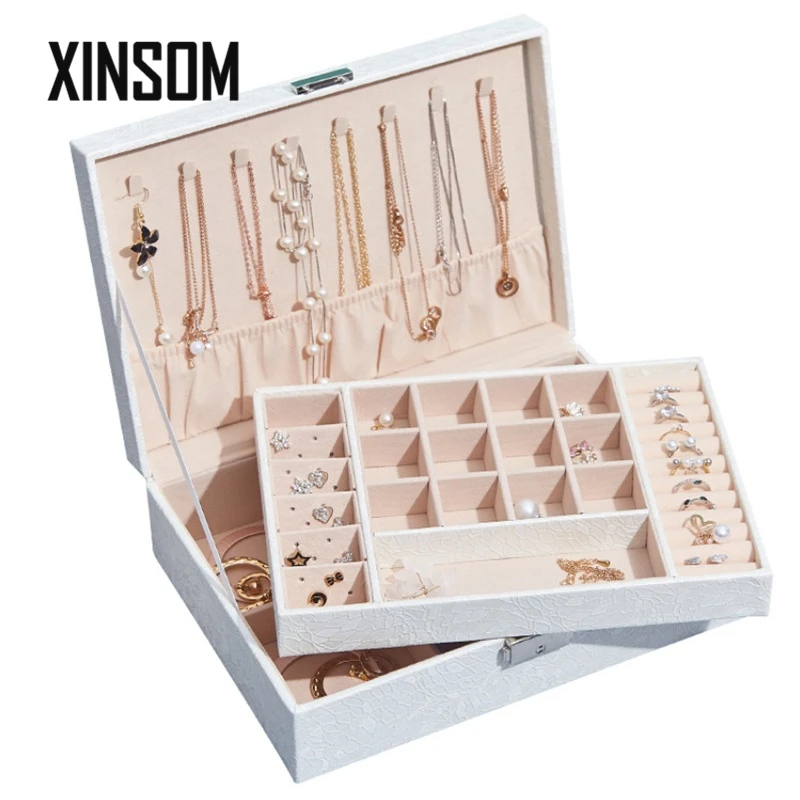

XINSOM High Capacity Big Jewelry Box For Women Multilayers Necklaces Earrings Rings Bracelets Jewelry Packaging Display Box