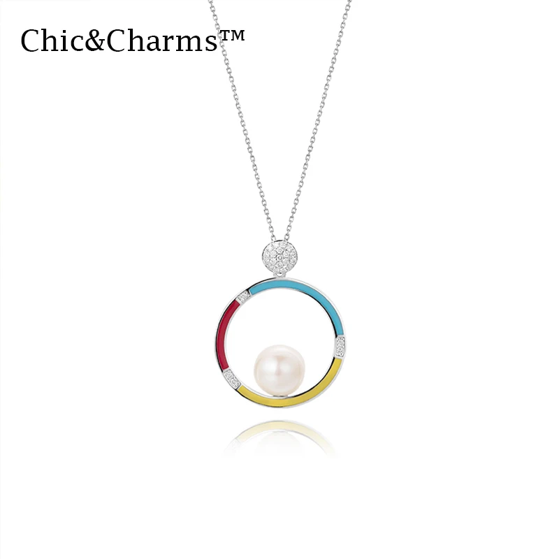 Chic& Charms 9K& 14K Настоящее розовое золото натуральный жемчуг кулон ожерелья эмаль ремесло девушки ювелирные изделия