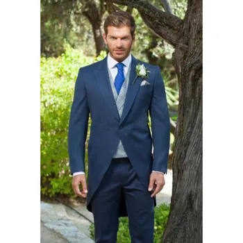 

Custom Made Handmade Blue Men's Wedding Tuxedos Formal Occasion Suits Best Man Suits Party Blazers (Jacket+Pants+Tie+Vest)