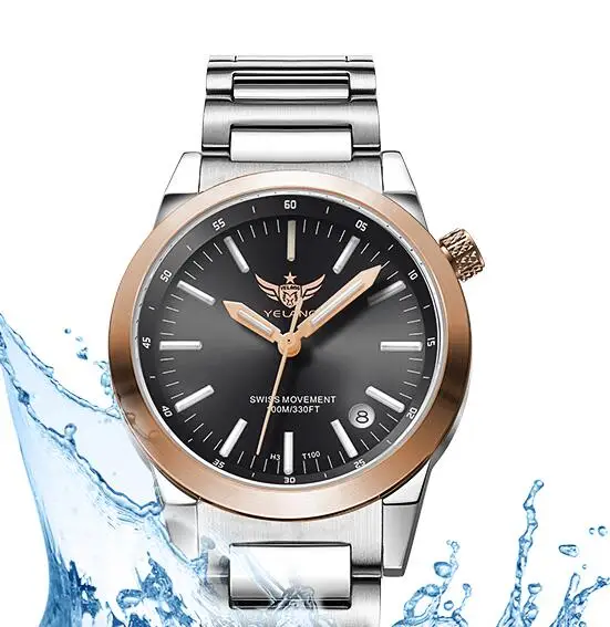 Yelang Women Tritium Light T100 Watch Ronda Movement Quartz Luminous Girl Military Watch Waterproof 100m Wristwatch steel band