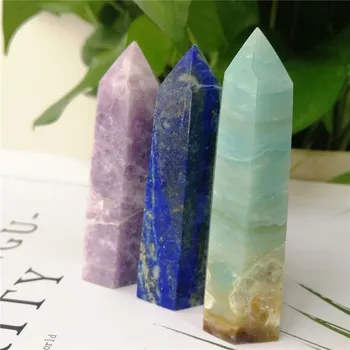 

3PCS Natural Gemstones Kunzite Lapis Lazuli Minerals Caribbean Ore Raw Original Stones Carved Tower Healing Crystal Point Wand