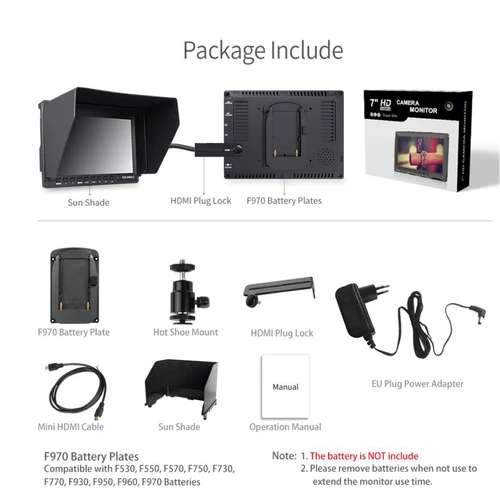 FEELWORLD DSLR 카메라 필드 모니터, 4K HDMI HD 비디오 지원, 슬림 IPS, 1280x800, 1080p 품질 모니터, 차양 포함, FW759, 7 인치 8