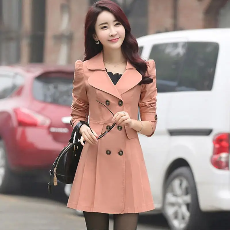 

2019 Autumn New Womens Splicing Loose Windbreaker Jacket Ladies Fashion Double-breasted Medium Long Simplicity Slim Coats