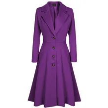 Осенне-зимнее длинное шерстяное Женское пальто, Модные Винтажные повседневные однобортные куртки, женское элегантное теплое фиолетовое пальто