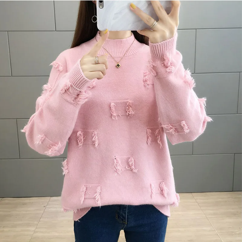 

Turtleneck Sweater Women Autumn Winter Casual Solid Color Tassel Thick Warm Pullover Pull Femme sueter mujer invierno 2019