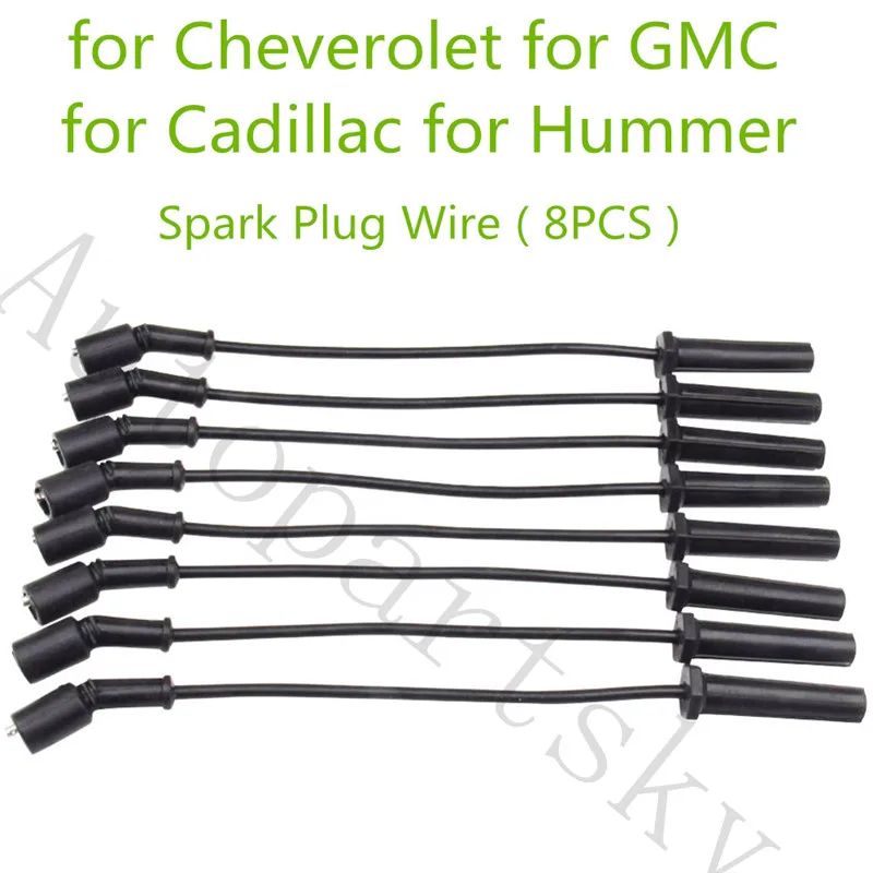 8 x Свеча зажигания комплекта провода зажигания 7 мм 9748HH для Cadillac для Chevrolet для GM Hummer 12192133 7874 88894394 12192195 12192192 2X1788