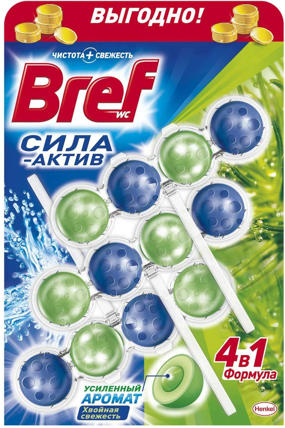 Чистящее средство для унитаза Сила-Актив «Хвойная свежесть» Bref, 3х50 гр