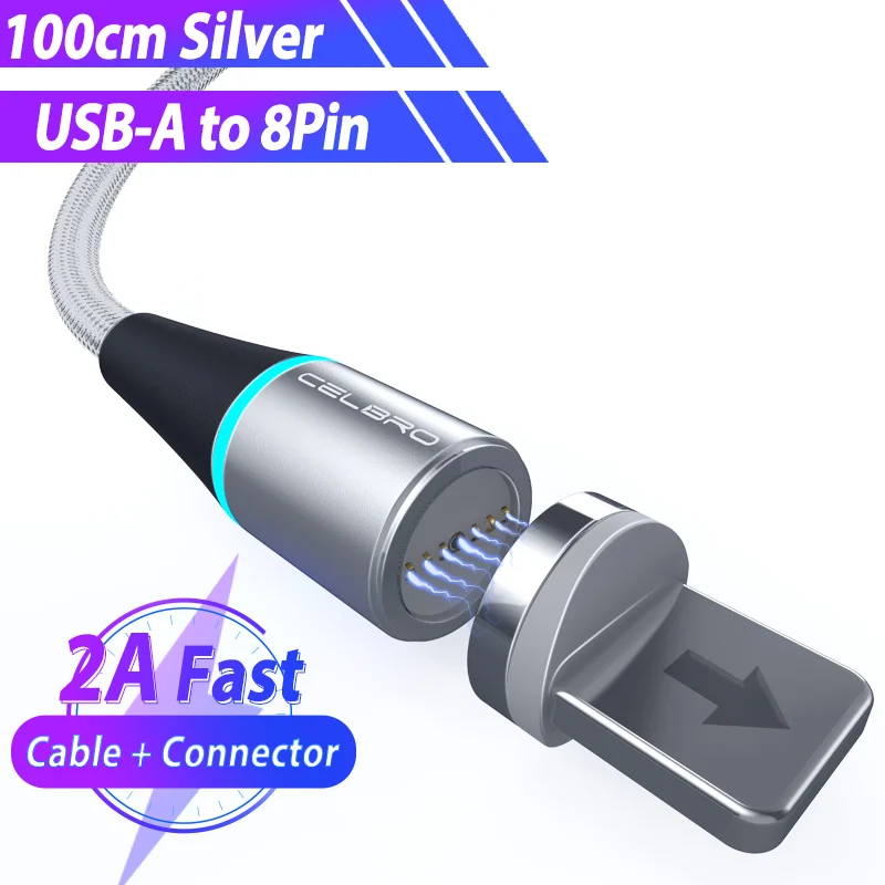 Магнитный кабель Micro usb type C Tipoc Led 5A Supercharge для huawei P30 P20 P10 mate 30 20 Pro Lite Cabo Usb Magnetico 1 м 3.3ft - Цвет: silver for 8pin